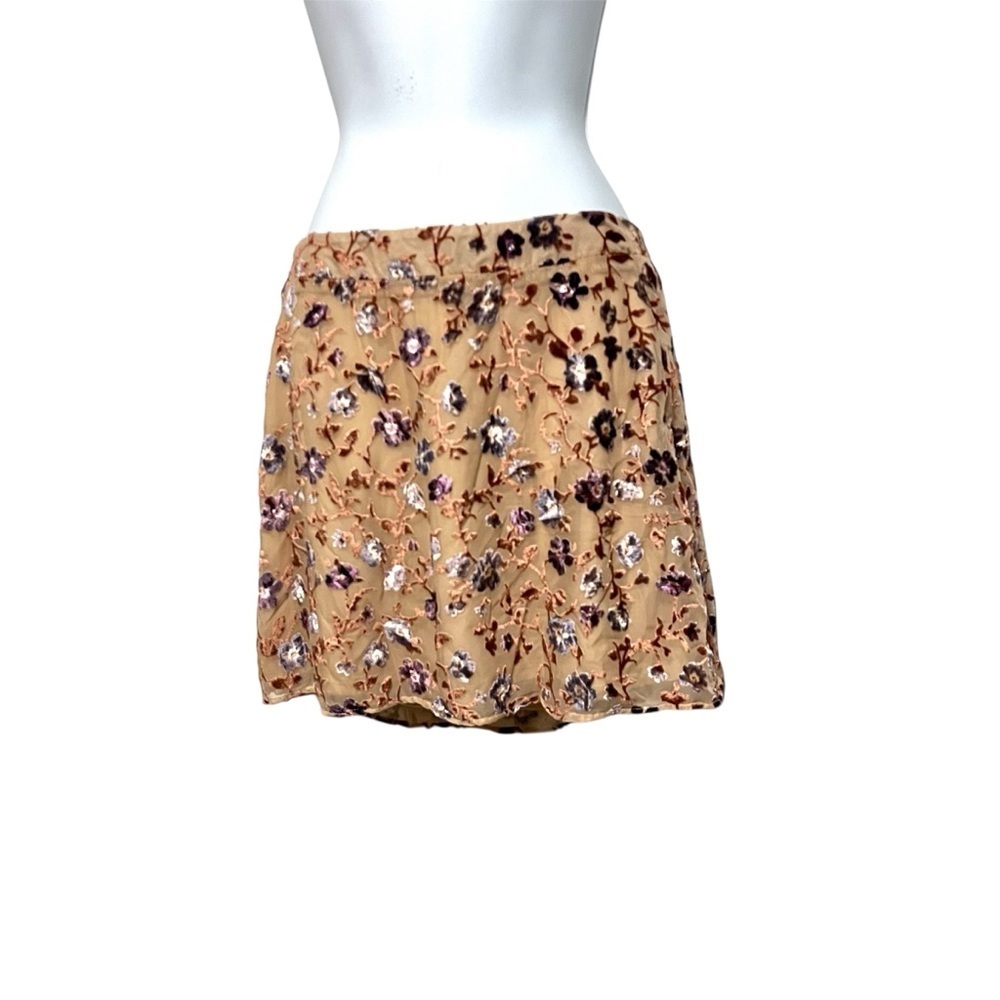 Y2K Blush Pink American Eagle Floral Mini Skirt Velvet Flowers Size Small Boho